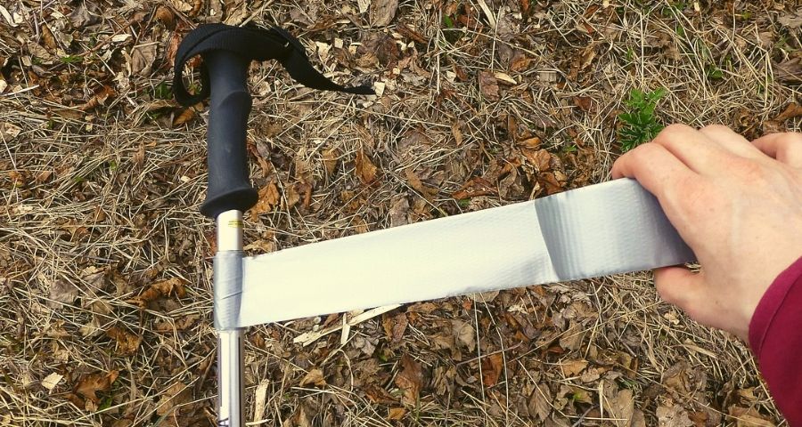 emergency duck tape on hiking stick hack during camping