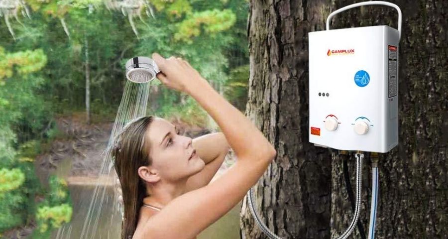 propane heated shower for winter camping