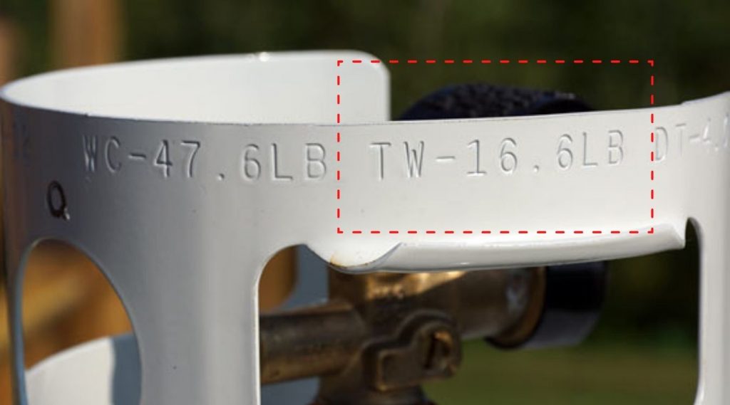 marking of tare weight of 20lb propane tank