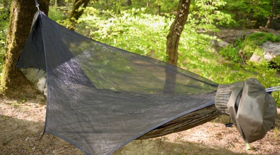 picture showing use of mosquito net on hammock